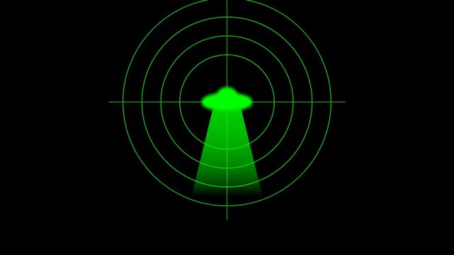 Green ufo flying saucer detected on digital radar screen with targeting crosshairs in deep space 4K Motion Video