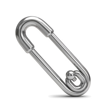 A single shiny silver safety pin isolated on transparent background