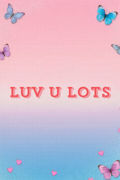 Luv U Lots thank you card with butterflies and hearts