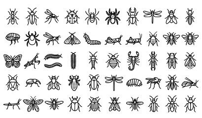 Obraz premium Insect Monoline Pest Vector Icons Ant Cockroach Spider Set