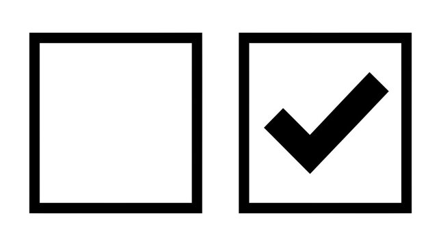 Empty square and checked box with diagonal mark black silhouette