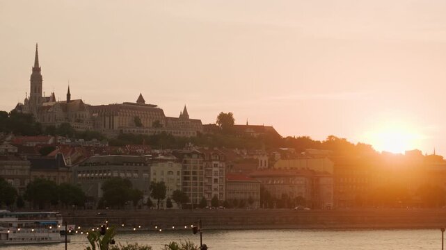 Budapest skyline with Matthias Church at sunset