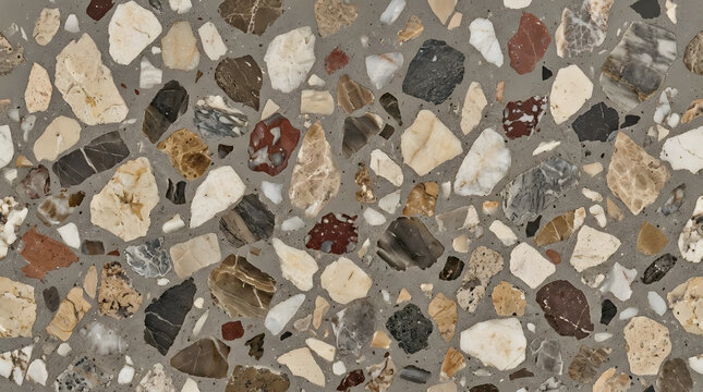 Seamless terrazzo texture with colorful stone chips, tileable flooring background