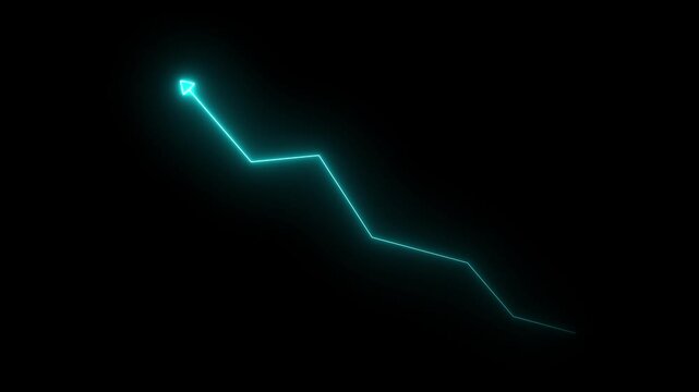 Animated neon blue financial growth chart line graph rising upward on a clean black background, for business presentations, economic data analysis, market trends, and, corporate success reports