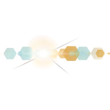 Abstract golden lens flare effect with hexagonal light bokeh isolated on transparent background