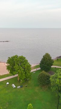 High altitude drone capture of Kenosha coastline during