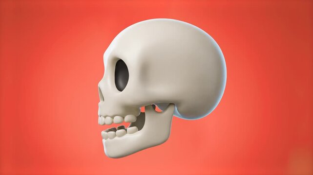 Stylized 3D human skull model viewed from the side profile over a bright red studio background. Great for horror video promos, Halloween party graphics, dangerous concept ads, gaming icons, and creati