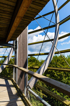 Binz, Ruegen, Mecklenburg-Western Pomerania, Germany-July 23, 2026: Abstract detail of the Baumwipfelpfad observation tower.