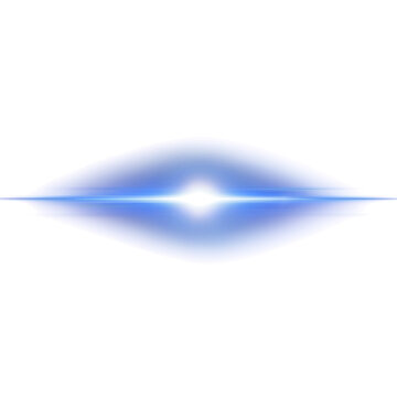 Bright blue horizontal lens flare light effect isolated on transparent background