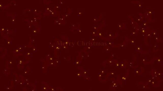 Merry christmas text animation featuring glowing golden particle light bokeh effect against elegant dark red background for festive holiday greeting card video clip.