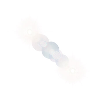 Bright glowing white starburst light effect with lens flares isolated on transparent background