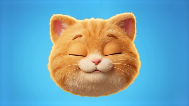 A high-quality 3D illustration of a fluffy red kitten face pouting to send a kiss with eyes closed, set against a clean solid blue backdrop. Great for love-themed social media posts, mood tracker icon