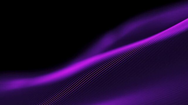 Abstract purple wave lines flowing dynamically on black background, ethereal digital art, smooth motion, light glow, futuristic concept, elegant animation.