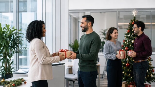 Diverse Office Team Celebrating Christmas in a Modern Workplace