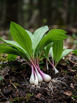Fresh Wild Ramps Harvesting on Forest Ground
