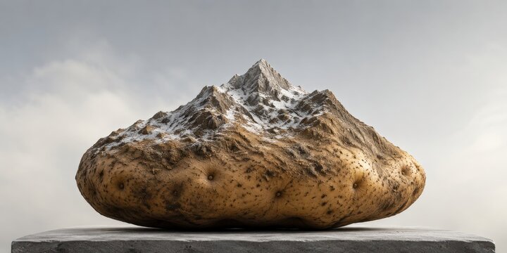 Potato Fused with Snowy Mountain Peak on Studio Plinth
