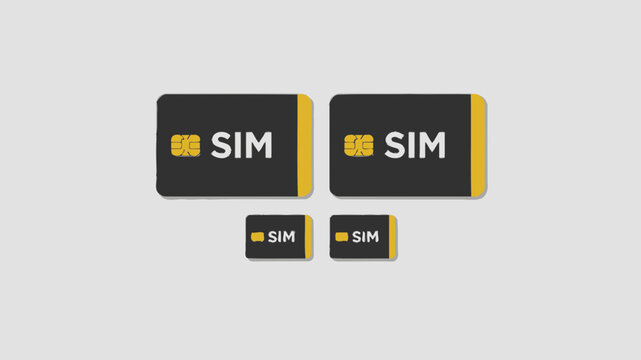 Rectangular sim card icons with yellow and black coloring are displayed on a light gray surface simcard cellular
