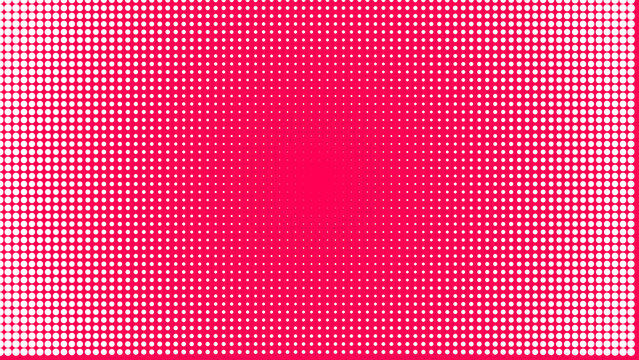 Vibrant pink background with white halftone dot pattern radial transition.