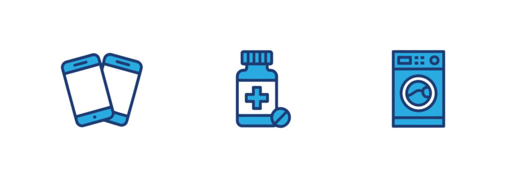 A collection of contemporary line icons illustrating technology healthcare solutions and common household appliances in a simple minimalist design
