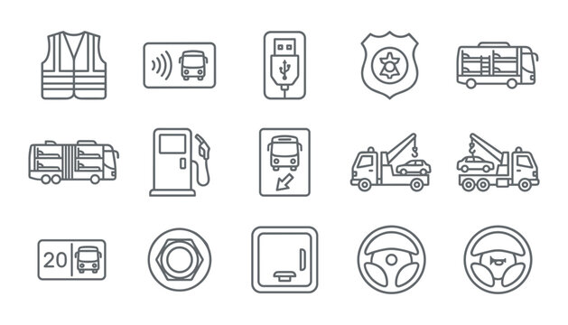 Bus and Bus Equipment Monoline style Icons