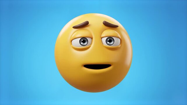 A clean 3D illustration of a yellow emoji character displaying a prominent yawn, with an open mouth and an expression of fatigue, isolated against a solid blue backdrop. Ideal for UI design, mood trac