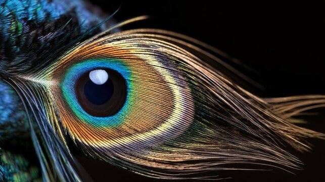 A close-up of a peacock feather showcasing vibrant colors and intricate details.