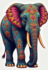 Obraz premium Colorful elephant adorned with vibrant floral patterns stands proudly