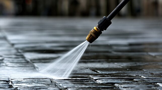 A high-pressure water jet cleaning pavement surface with precision and efficiency.