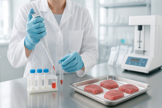 Laboratory scene with food science microbiologist handling samples