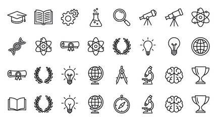 Fototapeta premium Science education and academic research line icon set.