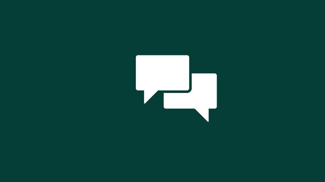Minimalist animated speech bubbles on dark green background, for communication and, messaging chat communication