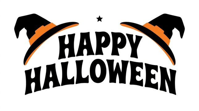 Happy Halloween festive greeting with black cat silhouettes and rainbow arch design