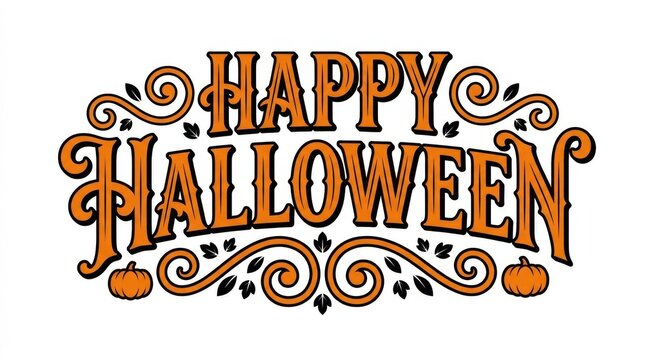 Happy Halloween vintage gold ornate script banner for festive party invitations and decorations