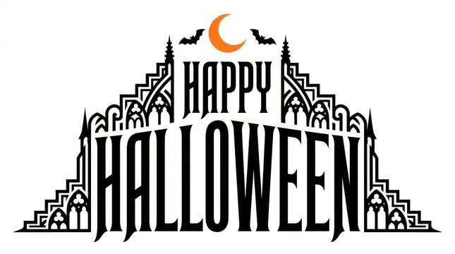 Vintage Halloween party banner with glowing moon and gothic city skyline typography design