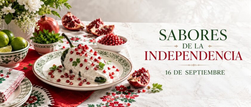 Mexico Independence Day table setting with traditional dish, background