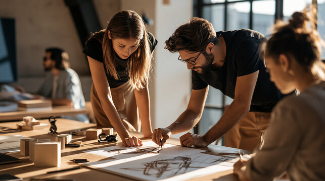 Diverse Gen Z Artists Collaborating in a Modern Creative Studio