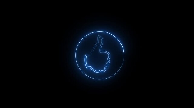 Blue colour simple neon glowing like icon in circle animation concept neon line like icon on black background.4k