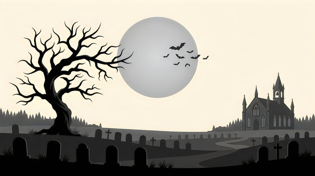 A hauntingly beautiful halloween scene featuring a spooky graveyard a gnarled tree and a massive ominous full moon