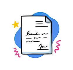 Fototapeta premium A doodle of a document with scribbles and a star while a blue blob swirls around it