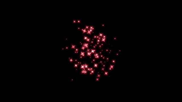 Twinkling glitter star particles floating through a magical dust trail, red glowing white sparkles, fairy doodle stars, shimmering light bursts, smooth fantasy overlay animation, black screen, 4K.
