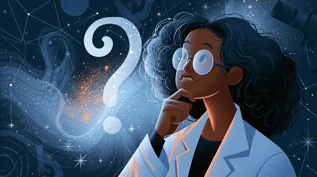 Scientist observing a mysterious luminous cosmic sign appearing in deep space, surrounded by advanced instruments and celestial data in a cinematic futuristic observatory.