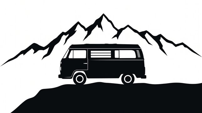Old van parked near mountain cliff edge