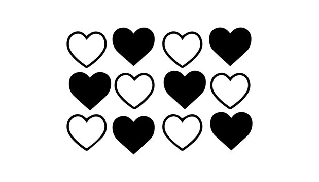 Set of black and white heart shapes for love or Valentine's Day