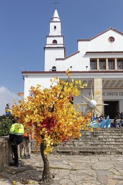 Basilica of the Lord of Monserrate, decorative tree, Bogota, Colombia
