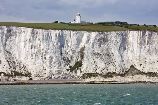 Steep coast with lighthouse, chalk coast, Dover, England