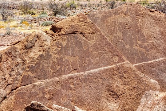 Rock engravings, prehistory, stone carvings, archaeology, Twyfelfontein, Namibia
