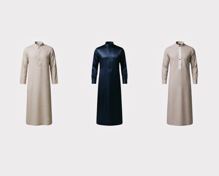Set of 3 Formal Mens Thobe Satin and Linen Islamic Robe