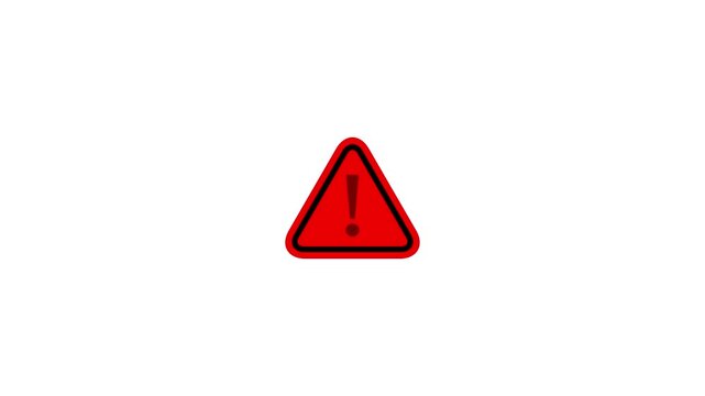 Red warning triangle animation with pulsing alert symbol for safety and hazard notifications danger caution