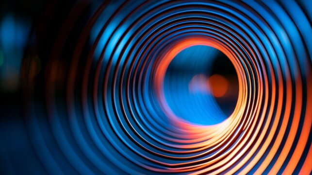 Vibrant abstract close-up of a circular tube, showcasing intricate patterns and vivid colors.
