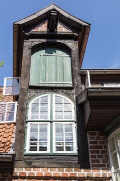Half-timbered house, dormer, L&uuml;neburg, Lower Saxony, Germany